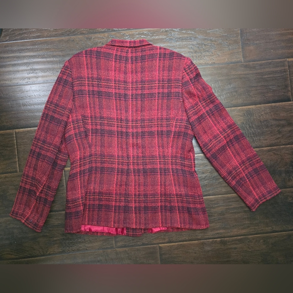 Sag Harbor Womens Red Plaid Suit Jacket Blazer Size 12 - Picture 9 of 10